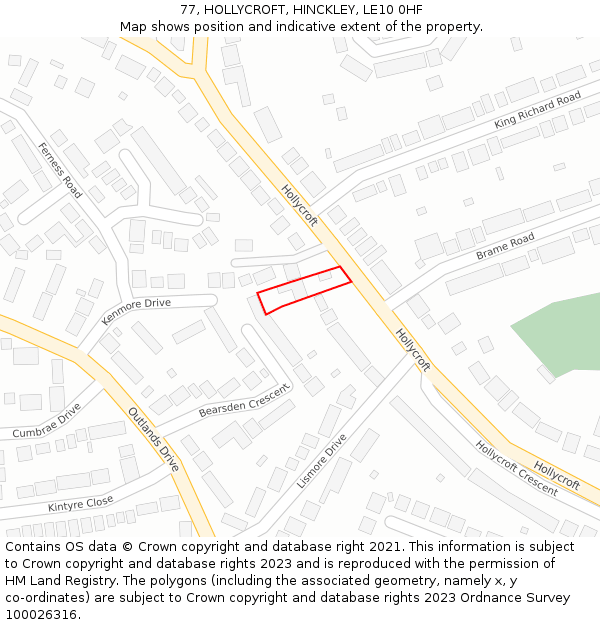 77, HOLLYCROFT, HINCKLEY, LE10 0HF: Location map and indicative extent of plot