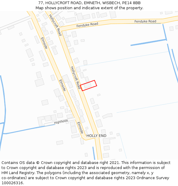 77, HOLLYCROFT ROAD, EMNETH, WISBECH, PE14 8BB: Location map and indicative extent of plot