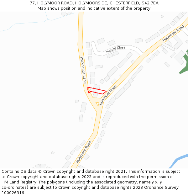 77, HOLYMOOR ROAD, HOLYMOORSIDE, CHESTERFIELD, S42 7EA: Location map and indicative extent of plot