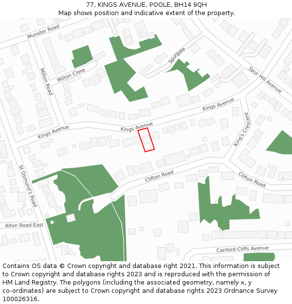 77, KINGS AVENUE, POOLE, BH14 9QH: Location map and indicative extent of plot