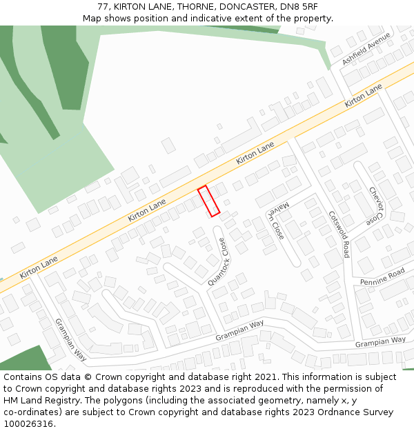 77, KIRTON LANE, THORNE, DONCASTER, DN8 5RF: Location map and indicative extent of plot