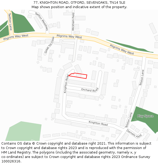 77, KNIGHTON ROAD, OTFORD, SEVENOAKS, TN14 5LE: Location map and indicative extent of plot