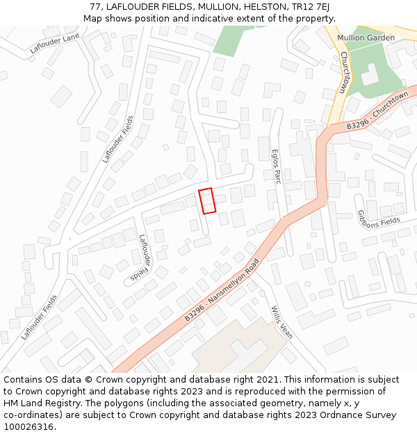 77, LAFLOUDER FIELDS, MULLION, HELSTON, TR12 7EJ: Location map and indicative extent of plot