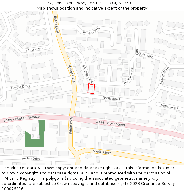 77, LANGDALE WAY, EAST BOLDON, NE36 0UF: Location map and indicative extent of plot
