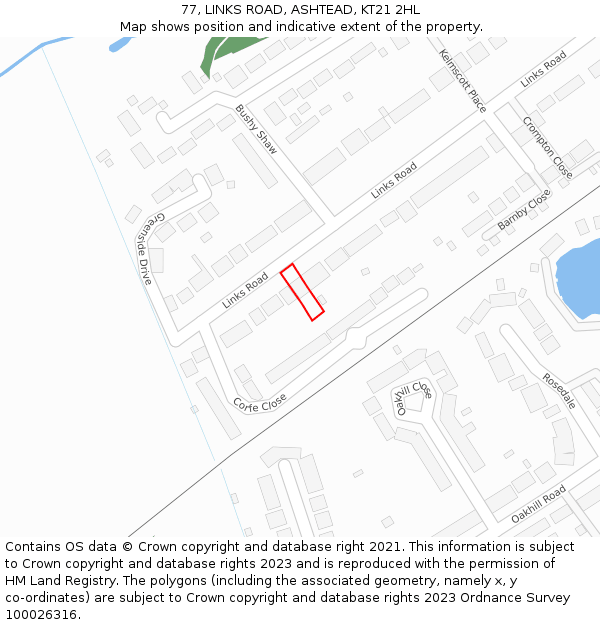 77, LINKS ROAD, ASHTEAD, KT21 2HL: Location map and indicative extent of plot