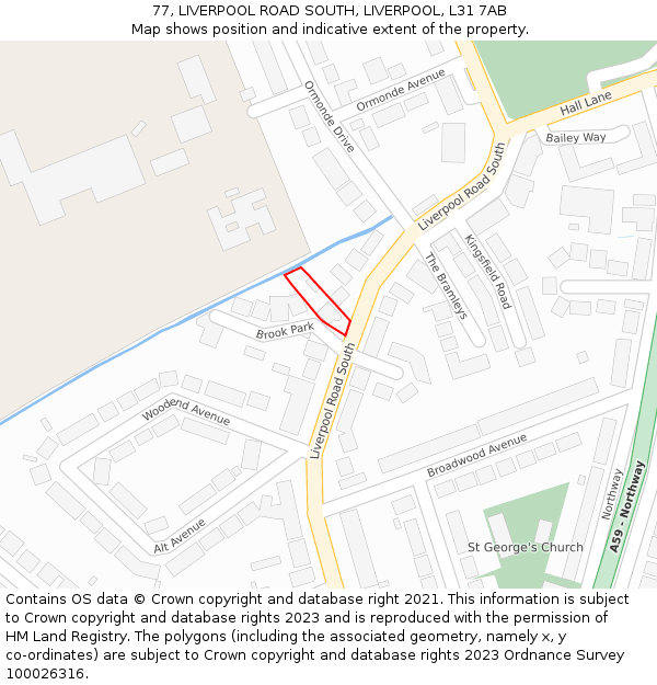 77, LIVERPOOL ROAD SOUTH, LIVERPOOL, L31 7AB: Location map and indicative extent of plot