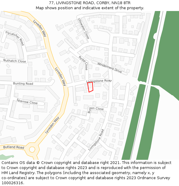 77, LIVINGSTONE ROAD, CORBY, NN18 8TR: Location map and indicative extent of plot
