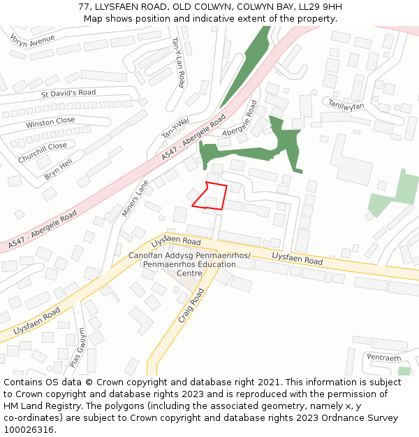 77, LLYSFAEN ROAD, OLD COLWYN, COLWYN BAY, LL29 9HH: Location map and indicative extent of plot