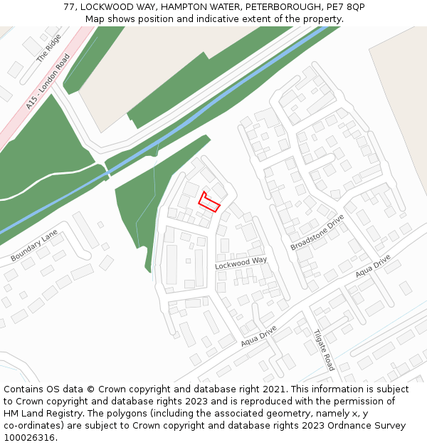 77, LOCKWOOD WAY, HAMPTON WATER, PETERBOROUGH, PE7 8QP: Location map and indicative extent of plot