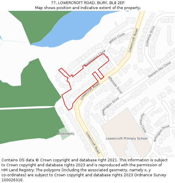 77, LOWERCROFT ROAD, BURY, BL8 2EP: Location map and indicative extent of plot