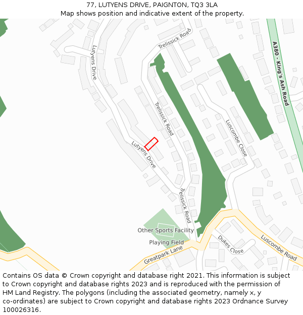 77, LUTYENS DRIVE, PAIGNTON, TQ3 3LA: Location map and indicative extent of plot