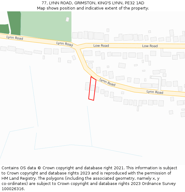 77, LYNN ROAD, GRIMSTON, KING'S LYNN, PE32 1AD: Location map and indicative extent of plot