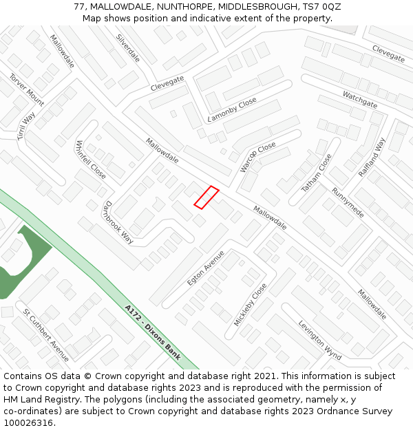 77, MALLOWDALE, NUNTHORPE, MIDDLESBROUGH, TS7 0QZ: Location map and indicative extent of plot