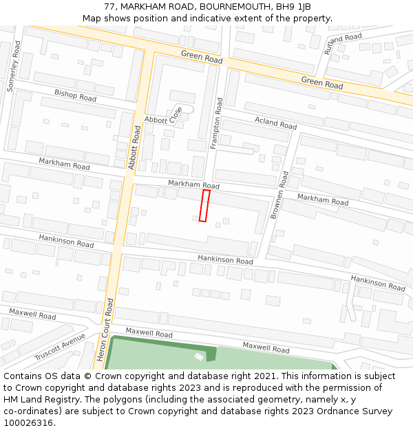 77, MARKHAM ROAD, BOURNEMOUTH, BH9 1JB: Location map and indicative extent of plot