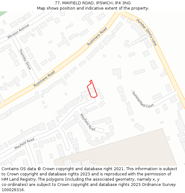 77, MAYFIELD ROAD, IPSWICH, IP4 3NG: Location map and indicative extent of plot