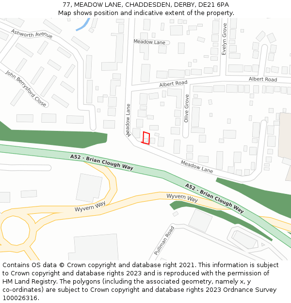 77, MEADOW LANE, CHADDESDEN, DERBY, DE21 6PA: Location map and indicative extent of plot