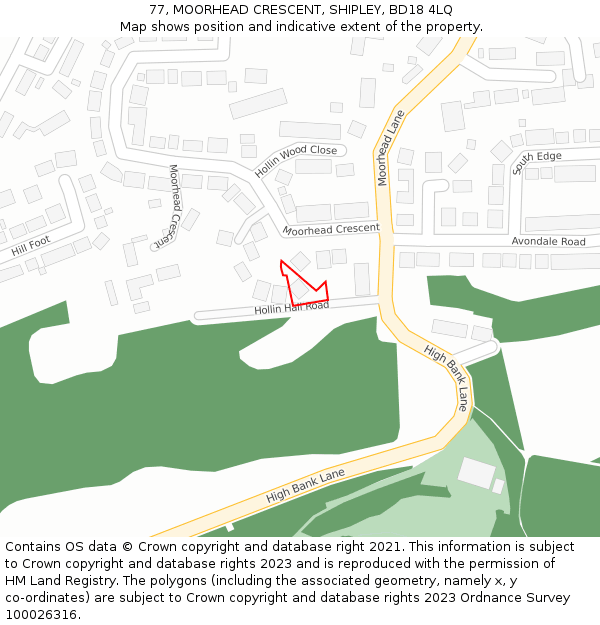 77, MOORHEAD CRESCENT, SHIPLEY, BD18 4LQ: Location map and indicative extent of plot