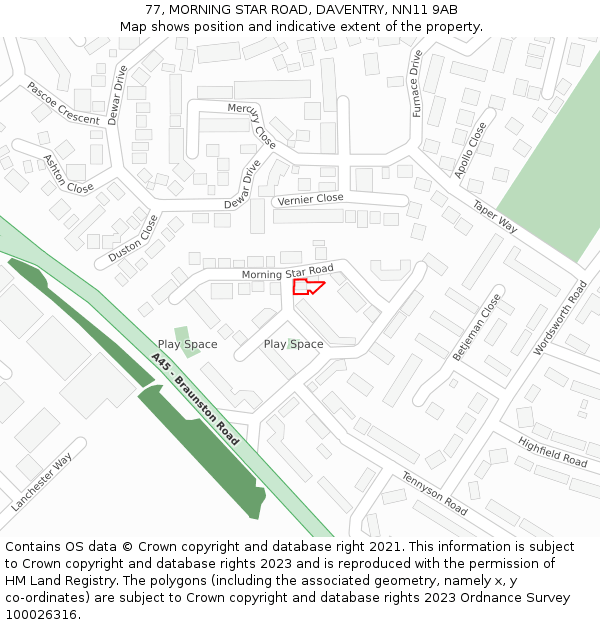 77, MORNING STAR ROAD, DAVENTRY, NN11 9AB: Location map and indicative extent of plot