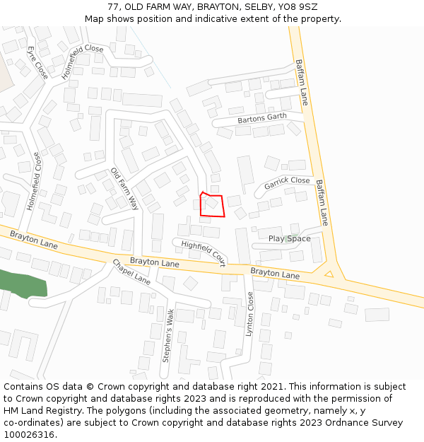 77, OLD FARM WAY, BRAYTON, SELBY, YO8 9SZ: Location map and indicative extent of plot