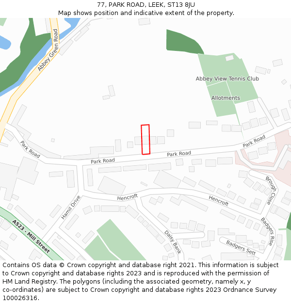 77, PARK ROAD, LEEK, ST13 8JU: Location map and indicative extent of plot