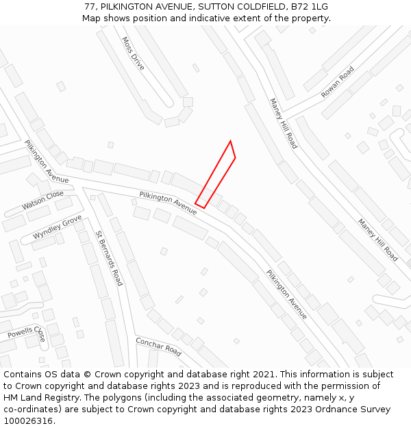 77, PILKINGTON AVENUE, SUTTON COLDFIELD, B72 1LG: Location map and indicative extent of plot