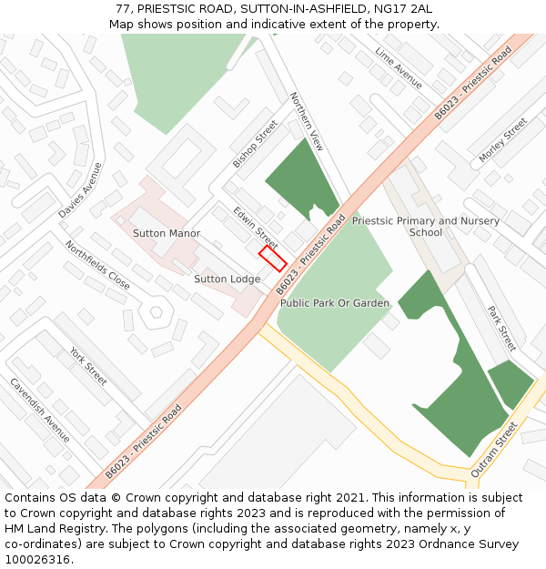 77, PRIESTSIC ROAD, SUTTON-IN-ASHFIELD, NG17 2AL: Location map and indicative extent of plot