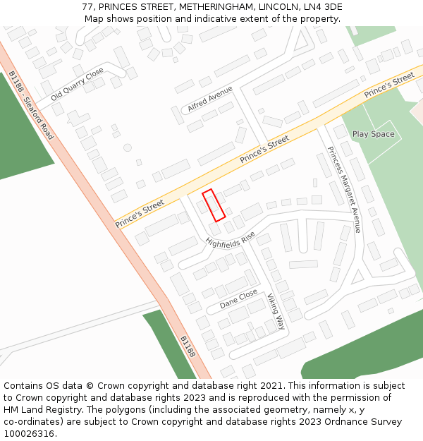 77, PRINCES STREET, METHERINGHAM, LINCOLN, LN4 3DE: Location map and indicative extent of plot