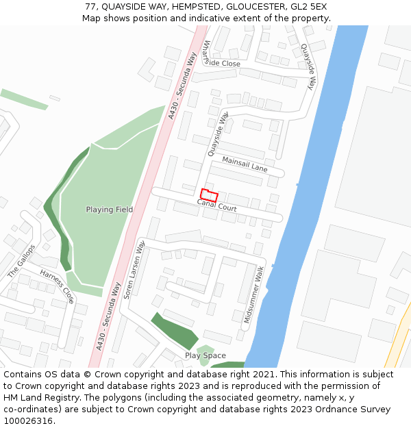 77, QUAYSIDE WAY, HEMPSTED, GLOUCESTER, GL2 5EX: Location map and indicative extent of plot