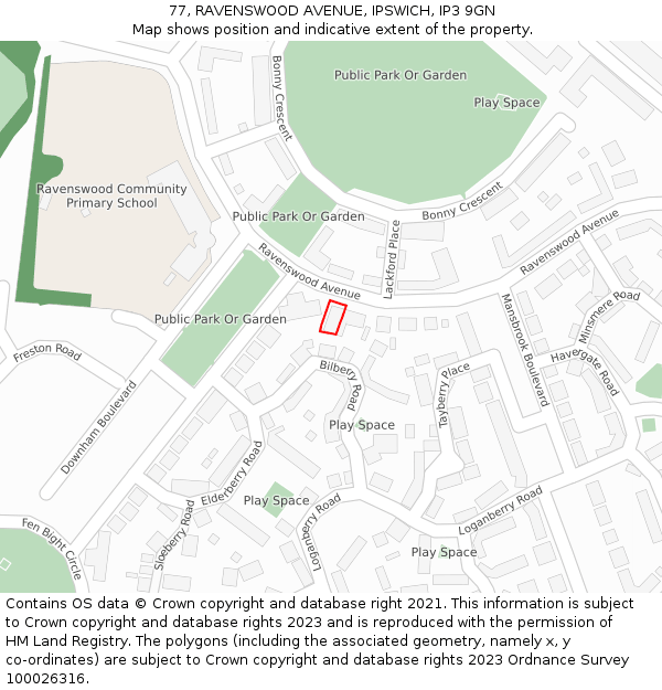 77, RAVENSWOOD AVENUE, IPSWICH, IP3 9GN: Location map and indicative extent of plot