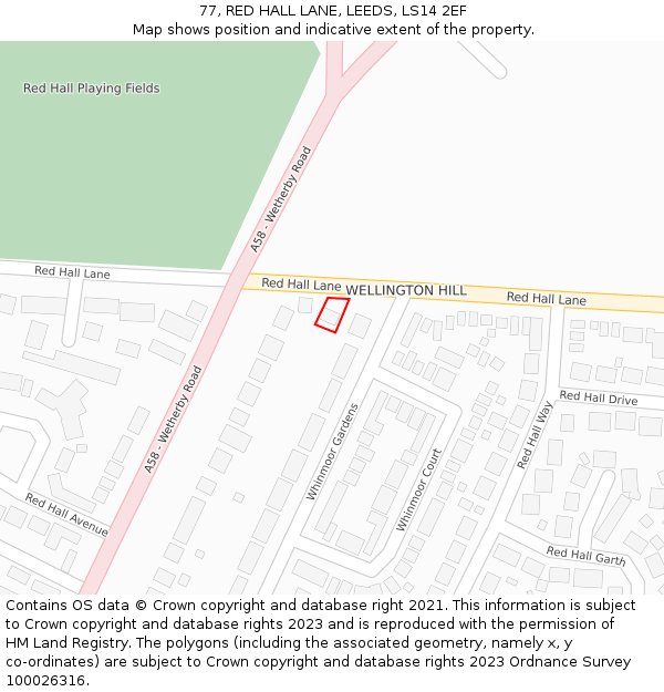 77, RED HALL LANE, LEEDS, LS14 2EF: Location map and indicative extent of plot