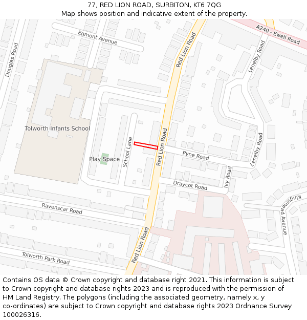 77, RED LION ROAD, SURBITON, KT6 7QG: Location map and indicative extent of plot