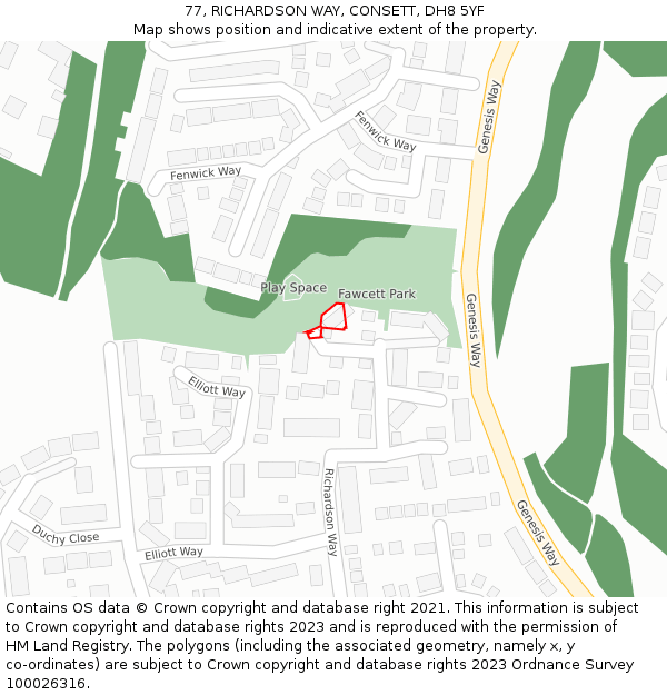 77, RICHARDSON WAY, CONSETT, DH8 5YF: Location map and indicative extent of plot