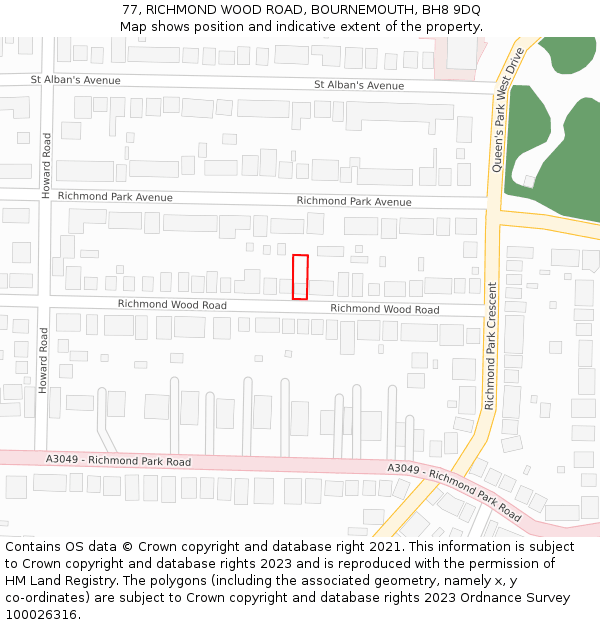 77, RICHMOND WOOD ROAD, BOURNEMOUTH, BH8 9DQ: Location map and indicative extent of plot
