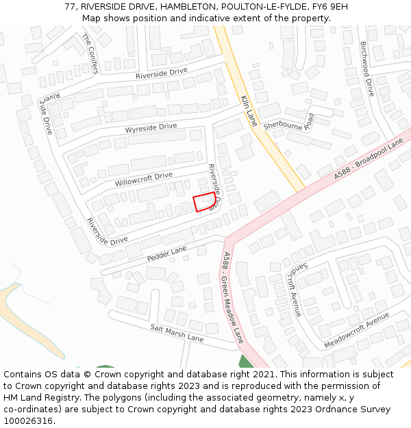 77, RIVERSIDE DRIVE, HAMBLETON, POULTON-LE-FYLDE, FY6 9EH: Location map and indicative extent of plot