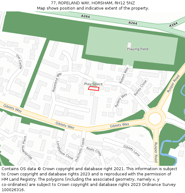77, ROPELAND WAY, HORSHAM, RH12 5NZ: Location map and indicative extent of plot