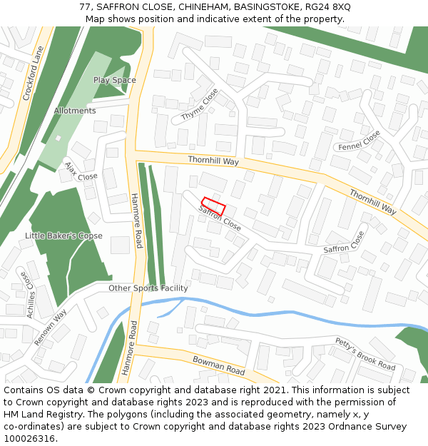 77, SAFFRON CLOSE, CHINEHAM, BASINGSTOKE, RG24 8XQ: Location map and indicative extent of plot