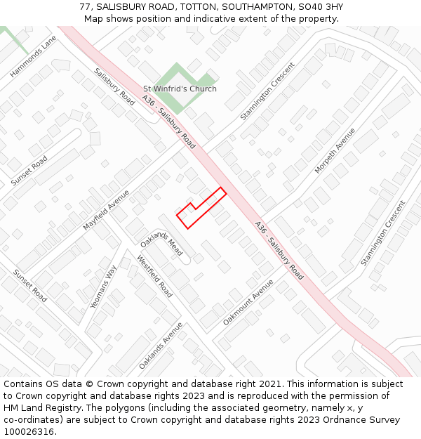 77, SALISBURY ROAD, TOTTON, SOUTHAMPTON, SO40 3HY: Location map and indicative extent of plot