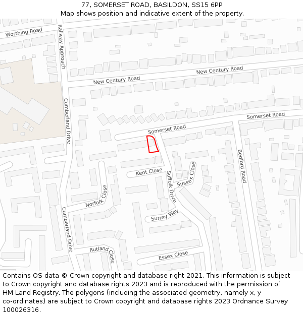 77, SOMERSET ROAD, BASILDON, SS15 6PP: Location map and indicative extent of plot