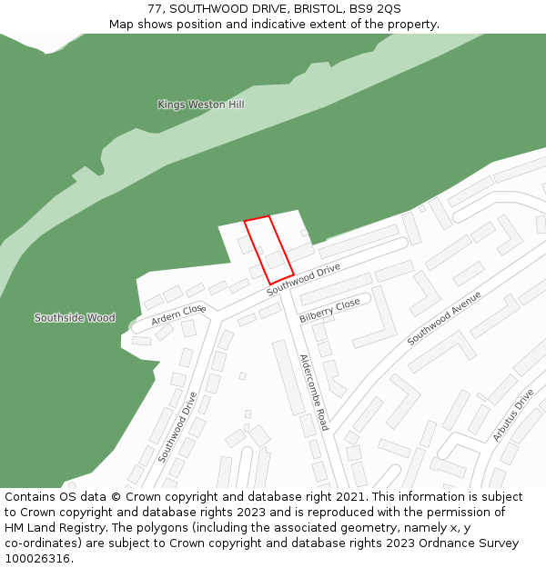 77, SOUTHWOOD DRIVE, BRISTOL, BS9 2QS: Location map and indicative extent of plot