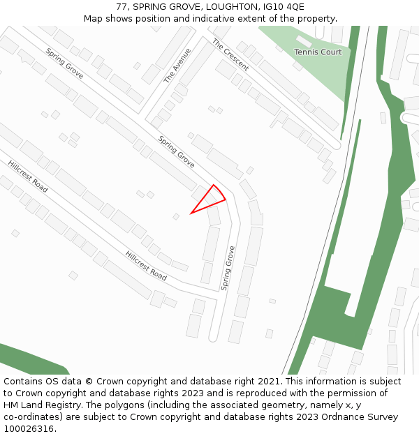 77, SPRING GROVE, LOUGHTON, IG10 4QE: Location map and indicative extent of plot