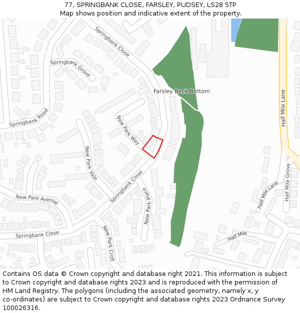 77, SPRINGBANK CLOSE, FARSLEY, PUDSEY, LS28 5TP: Location map and indicative extent of plot