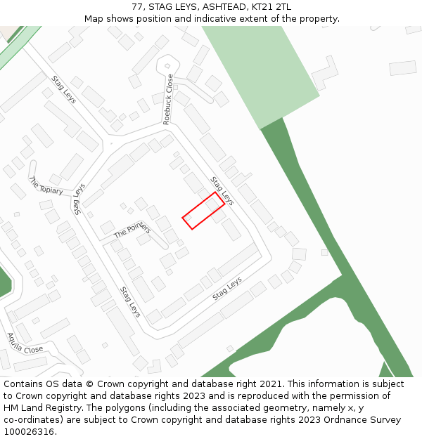 77, STAG LEYS, ASHTEAD, KT21 2TL: Location map and indicative extent of plot