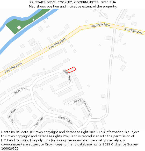 77, STAITE DRIVE, COOKLEY, KIDDERMINSTER, DY10 3UA: Location map and indicative extent of plot