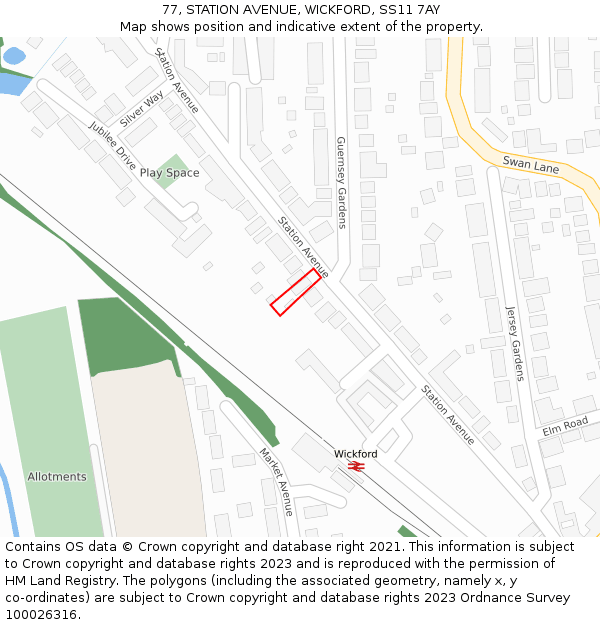 77, STATION AVENUE, WICKFORD, SS11 7AY: Location map and indicative extent of plot
