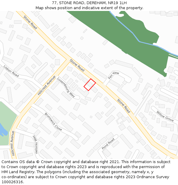 77, STONE ROAD, DEREHAM, NR19 1LH: Location map and indicative extent of plot