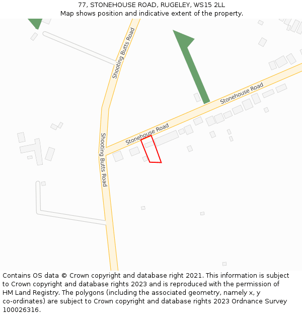77, STONEHOUSE ROAD, RUGELEY, WS15 2LL: Location map and indicative extent of plot