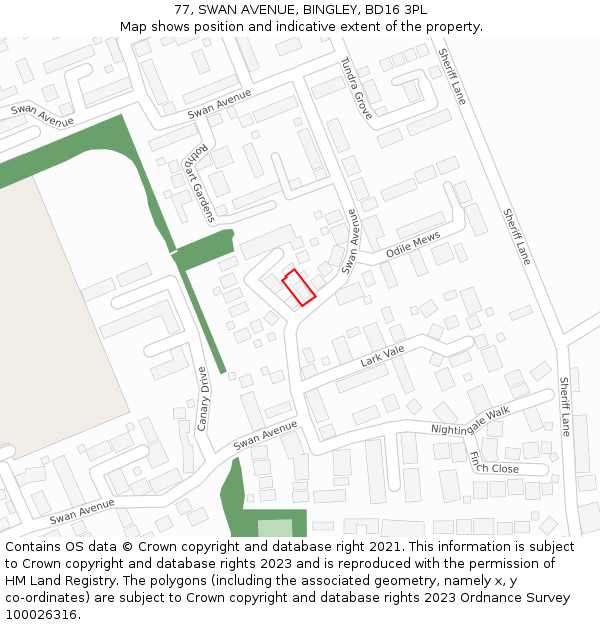 77, SWAN AVENUE, BINGLEY, BD16 3PL: Location map and indicative extent of plot