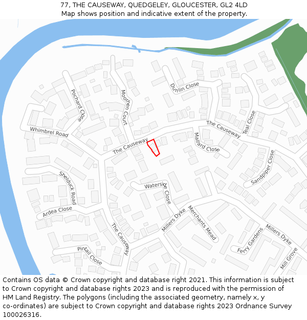 77, THE CAUSEWAY, QUEDGELEY, GLOUCESTER, GL2 4LD: Location map and indicative extent of plot