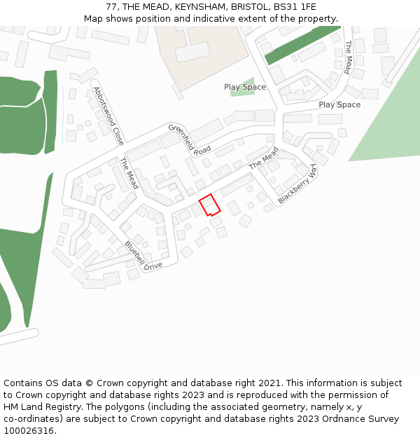 77, THE MEAD, KEYNSHAM, BRISTOL, BS31 1FE: Location map and indicative extent of plot