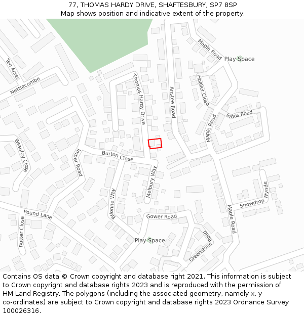 77, THOMAS HARDY DRIVE, SHAFTESBURY, SP7 8SP: Location map and indicative extent of plot